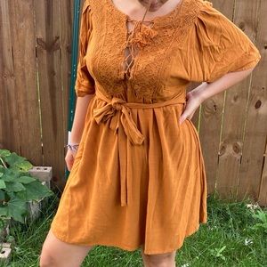 Boho Mustard Yellow Fall Dress